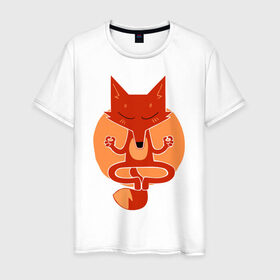 Мужская футболка хлопок с принтом Inner Fox в Белгороде, 100% хлопок | прямой крой, круглый вырез горловины, длина до линии бедер, слегка спущенное плечо. | fox | йога | лис | лиса | медитация
