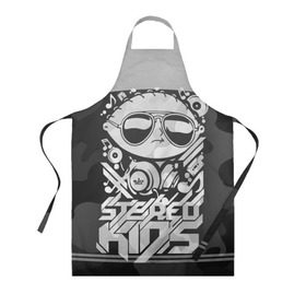 Фартук 3D с принтом Black Milk Stereo Kids в Белгороде, 100% полиэстер | общий размер — 65 х 85 см, ширина нагрудника — 26 см, горловина — 53 см, длина завязок — 54 см, общий обхват в поясе — 173 см. Принт на завязках и на горловине наносится с двух сторон, на основной части фартука — только с внешней стороны | black milk | dj | kids | stereo | дети | дизайн | камуфляж | малыш | мода | наушники | ноты | очки | ребёнок | стерео | стиль