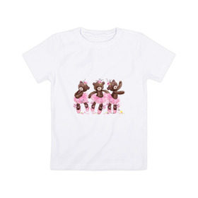 Детская футболка хлопок с принтом Балерины в Белгороде, 100% хлопок | круглый вырез горловины, полуприлегающий силуэт, длина до линии бедер | Тематика изображения на принте: акварель | игрушка | медведь | пачка | плюшевый | пуанты | рисунок | розовый | сердце | теди