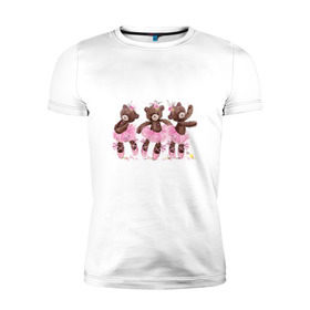 Мужская футболка премиум с принтом Балерины в Белгороде, 92% хлопок, 8% лайкра | приталенный силуэт, круглый вырез ворота, длина до линии бедра, короткий рукав | акварель | игрушка | медведь | пачка | плюшевый | пуанты | рисунок | розовый | сердце | теди