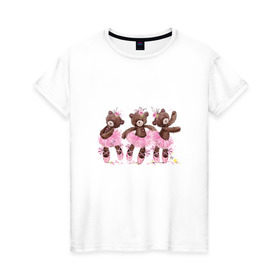 Женская футболка хлопок с принтом Балерины в Белгороде, 100% хлопок | прямой крой, круглый вырез горловины, длина до линии бедер, слегка спущенное плечо | акварель | игрушка | медведь | пачка | плюшевый | пуанты | рисунок | розовый | сердце | теди