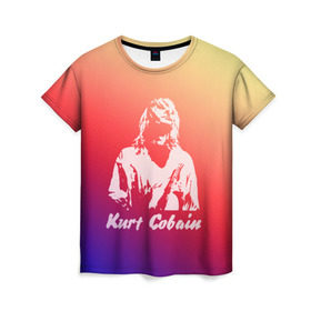 Женская футболка 3D с принтом Kurt Cobain в Белгороде, 100% полиэфир ( синтетическое хлопкоподобное полотно) | прямой крой, круглый вырез горловины, длина до линии бедер | nirvana |  курт кобейн | нирвана | рок