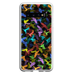 Чехол для Samsung Galaxy S10 с принтом Разноцветные птички в Белгороде, Силикон | Область печати: задняя сторона чехла, без боковых панелей | ворбьи | куча | паттерн | птица | птицы | радуга | радужный | синцы | стая | текстура