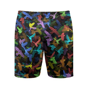 Мужские шорты 3D спортивные с принтом Разноцветные птички в Белгороде,  |  | ворбьи | куча | паттерн | птица | птицы | радуга | радужный | синцы | стая | текстура