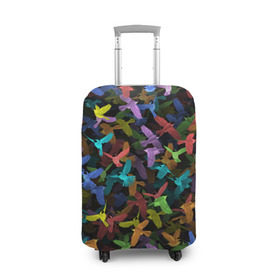 Чехол для чемодана 3D с принтом Разноцветные птички в Белгороде, 86% полиэфир, 14% спандекс | двустороннее нанесение принта, прорези для ручек и колес | ворбьи | куча | паттерн | птица | птицы | радуга | радужный | синцы | стая | текстура