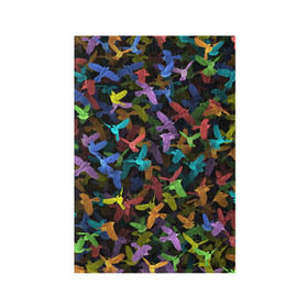 Обложка для паспорта матовая кожа с принтом Разноцветные птички в Белгороде, натуральная матовая кожа | размер 19,3 х 13,7 см; прозрачные пластиковые крепления | Тематика изображения на принте: ворбьи | куча | паттерн | птица | птицы | радуга | радужный | синцы | стая | текстура