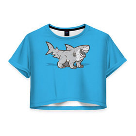 Женская футболка 3D укороченная с принтом Акула мутант 5 в Белгороде, 100% полиэстер | круглая горловина, длина футболки до линии талии, рукава с отворотами | акула | детям | лапы | мутант | рисунок