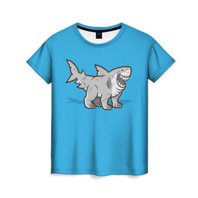 Женская футболка 3D с принтом Акула мутант 5 в Белгороде, 100% полиэфир ( синтетическое хлопкоподобное полотно) | прямой крой, круглый вырез горловины, длина до линии бедер | акула | детям | лапы | мутант | рисунок