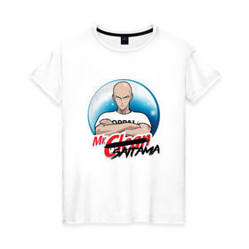 Женская футболка хлопок с принтом Mr. Saitama в Белгороде, 100% хлопок | прямой крой, круглый вырез горловины, длина до линии бедер, слегка спущенное плечо | 