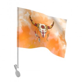 Флаг для автомобиля с принтом этника в Белгороде, 100% полиэстер | Размер: 30*21 см | индейцы | ловец снов | орнамент | перья | пустыня | рога | тотем | узоры | череп | этно