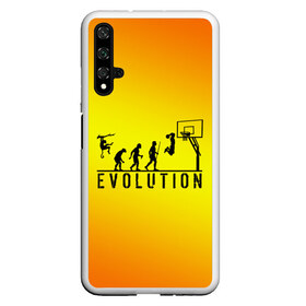 Чехол для Honor 20 с принтом Эволюция баскетбола в Белгороде, Силикон | Область печати: задняя сторона чехла, без боковых панелей | basketball | evolution | желтый | обезьяна человек | оранжевый | эволюция