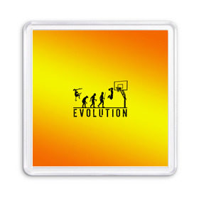 Магнит 55*55 с принтом Эволюция баскетбола в Белгороде, Пластик | Размер: 65*65 мм; Размер печати: 55*55 мм | basketball | evolution | желтый | обезьяна человек | оранжевый | эволюция