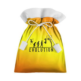 Подарочный 3D мешок с принтом Эволюция баскетбола в Белгороде, 100% полиэстер | Размер: 29*39 см | Тематика изображения на принте: basketball | evolution | желтый | обезьяна человек | оранжевый | эволюция