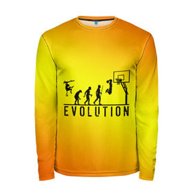 Мужской лонгслив 3D с принтом Эволюция баскетбола в Белгороде, 100% полиэстер | длинные рукава, круглый вырез горловины, полуприлегающий силуэт | basketball | evolution | желтый | обезьяна человек | оранжевый | эволюция