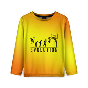 Детский лонгслив 3D с принтом Эволюция баскетбола в Белгороде, 100% полиэстер | длинные рукава, круглый вырез горловины, полуприлегающий силуэт
 | basketball | evolution | желтый | обезьяна человек | оранжевый | эволюция