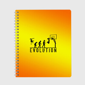 Тетрадь с принтом Эволюция баскетбола в Белгороде, 100% бумага | 48 листов, плотность листов — 60 г/м2, плотность картонной обложки — 250 г/м2. Листы скреплены сбоку удобной пружинной спиралью. Уголки страниц и обложки скругленные. Цвет линий — светло-серый
 | basketball | evolution | желтый | обезьяна человек | оранжевый | эволюция