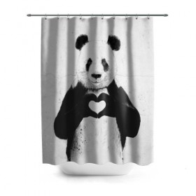 Штора 3D для ванной с принтом Panda heart в Белгороде, 100% полиэстер | плотность материала — 100 г/м2. Стандартный размер — 146 см х 180 см. По верхнему краю — пластиковые люверсы для креплений. В комплекте 10 пластиковых колец | heart | panda | арт | клевый | красивый | панда | рисунок | сердце