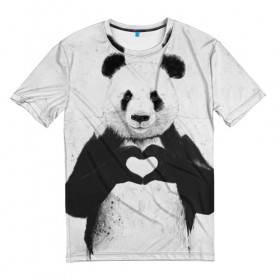 Мужская футболка 3D с принтом Panda heart в Белгороде, 100% полиэфир | прямой крой, круглый вырез горловины, длина до линии бедер | Тематика изображения на принте: heart | panda | арт | клевый | красивый | панда | рисунок | сердце
