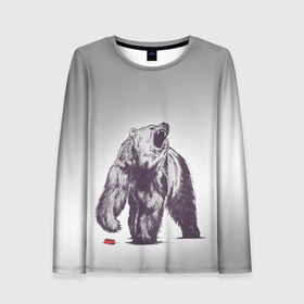 Женский лонгслив 3D с принтом Медведь наступил на лего в Белгороде, 100% полиэстер | длинные рукава, круглый вырез горловины, полуприлегающий силуэт | Тематика изображения на принте: зверь | косолапый | лего | медведь | мишка | рев
