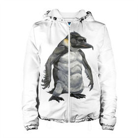 Женская куртка 3D с принтом Пингвинопитек в Белгороде, ткань верха — 100% полиэстер, подклад — флис | прямой крой, подол и капюшон оформлены резинкой с фиксаторами, два кармана без застежек по бокам, один большой потайной карман на груди. Карман на груди застегивается на липучку | лженаука | пингвин