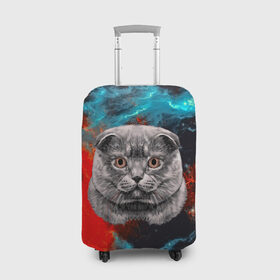 Чехол для чемодана 3D с принтом Космический кот в Белгороде, 86% полиэфир, 14% спандекс | двустороннее нанесение принта, прорези для ручек и колес | 3d | cat | арт | взгляд | кот | кот хипстер | котёнок | котятки | котятушки | кошечки | кошка | мордочка