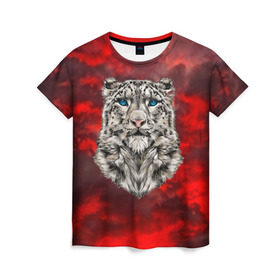Женская футболка 3D с принтом Леопард в Белгороде, 100% полиэфир ( синтетическое хлопкоподобное полотно) | прямой крой, круглый вырез горловины, длина до линии бедер | 3d | cat | арт | вечер | взгляд | закат | кот | кот хипстер | котёнок | котятки | котятушки | кошечки | кошка | леопард | мордочка | ночь