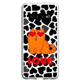 Чехол для Samsung Galaxy S10 с принтом Влюбленный котик в Белгороде, Силикон | Область печати: задняя сторона чехла, без боковых панелей | сердечки