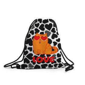 Рюкзак-мешок 3D с принтом Влюбленный котик в Белгороде, 100% полиэстер | плотность ткани — 200 г/м2, размер — 35 х 45 см; лямки — толстые шнурки, застежка на шнуровке, без карманов и подкладки | Тематика изображения на принте: сердечки