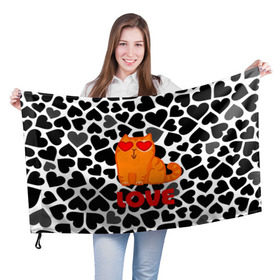Флаг 3D с принтом Влюбленный котик в Белгороде, 100% полиэстер | плотность ткани — 95 г/м2, размер — 67 х 109 см. Принт наносится с одной стороны | сердечки