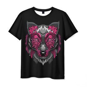 Мужская футболка 3D с принтом Волк в Белгороде, 100% полиэфир | прямой крой, круглый вырез горловины, длина до линии бедер | wolf | арт | взгляд | графика | живопись | лис | лиса | рисунок | розовый | тотем | хищник