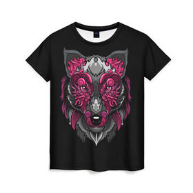 Женская футболка 3D с принтом Волк в Белгороде, 100% полиэфир ( синтетическое хлопкоподобное полотно) | прямой крой, круглый вырез горловины, длина до линии бедер | wolf | арт | взгляд | графика | живопись | лис | лиса | рисунок | розовый | тотем | хищник