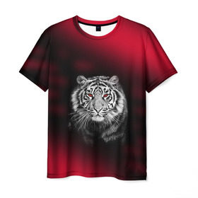 Мужская футболка 3D с принтом Тигр красные глаза в Белгороде, 100% полиэфир | прямой крой, круглый вырез горловины, длина до линии бедер |  хищник | багровый | большая кошка | глаза. красные | красный | кровавый | тигр