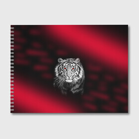 Альбом для рисования с принтом Тигр красные глаза в Белгороде, 100% бумага
 | матовая бумага, плотность 200 мг. | Тематика изображения на принте:  хищник | багровый | большая кошка | глаза. красные | красный | кровавый | тигр