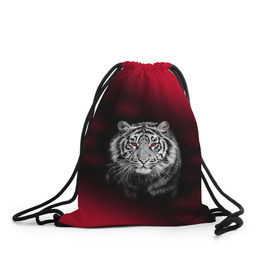 Рюкзак-мешок 3D с принтом Тигр красные глаза в Белгороде, 100% полиэстер | плотность ткани — 200 г/м2, размер — 35 х 45 см; лямки — толстые шнурки, застежка на шнуровке, без карманов и подкладки |  хищник | багровый | большая кошка | глаза. красные | красный | кровавый | тигр