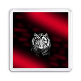 Магнит 55*55 с принтом Тигр красные глаза в Белгороде, Пластик | Размер: 65*65 мм; Размер печати: 55*55 мм | Тематика изображения на принте:  хищник | багровый | большая кошка | глаза. красные | красный | кровавый | тигр