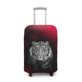 Чехол для чемодана 3D с принтом Тигр красные глаза в Белгороде, 86% полиэфир, 14% спандекс | двустороннее нанесение принта, прорези для ручек и колес |  хищник | багровый | большая кошка | глаза. красные | красный | кровавый | тигр