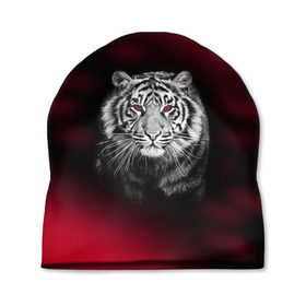 Шапка 3D с принтом Тигр красные глаза в Белгороде, 100% полиэстер | универсальный размер, печать по всей поверхности изделия |  хищник | багровый | большая кошка | глаза. красные | красный | кровавый | тигр