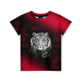 Детская футболка 3D с принтом Тигр красные глаза в Белгороде, 100% гипоаллергенный полиэфир | прямой крой, круглый вырез горловины, длина до линии бедер, чуть спущенное плечо, ткань немного тянется | Тематика изображения на принте:  хищник | багровый | большая кошка | глаза. красные | красный | кровавый | тигр