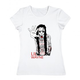 Женская футболка хлопок с принтом Lil Wayne 1 в Белгороде, 100% хлопок | прямой крой, круглый вырез горловины, длина до линии бедер, слегка спущенное плечо | lil wayne | rap | лил уэйн | рэп | хип хоп