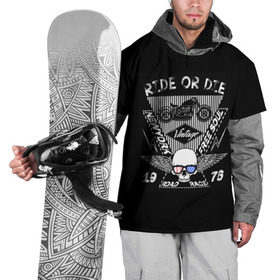 Накидка на куртку 3D с принтом Ride or Die в Белгороде, 100% полиэстер |  | 3d | avto | motors | авто | два колеса | железо | колеса | машина | мотоцикл | надписи | череп | шлем