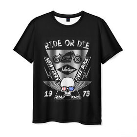Мужская футболка 3D с принтом Ride or Die в Белгороде, 100% полиэфир | прямой крой, круглый вырез горловины, длина до линии бедер | 3d | avto | motors | авто | два колеса | железо | колеса | машина | мотоцикл | надписи | череп | шлем