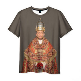 Мужская футболка 3D с принтом Молодой Папа в Белгороде, 100% полиэфир | прямой крой, круглый вырез горловины, длина до линии бедер | young pope | джуд | лоу | молодой папа