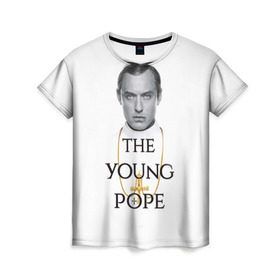 Женская футболка 3D с принтом The Young Pope в Белгороде, 100% полиэфир ( синтетическое хлопкоподобное полотно) | прямой крой, круглый вырез горловины, длина до линии бедер | young pope | джуд | лоу | молодой папа