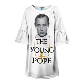 Детское платье 3D с принтом The Young Pope в Белгороде, 100% полиэстер | прямой силуэт, чуть расширенный к низу. Круглая горловина, на рукавах — воланы | Тематика изображения на принте: young pope | джуд | лоу | молодой папа