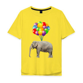 Мужская футболка хлопок Oversize с принтом Воздушный слоник в Белгороде, 100% хлопок | свободный крой, круглый ворот, “спинка” длиннее передней части | арт | животные | слон | шарики