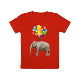 Детская футболка хлопок с принтом Воздушный слоник в Белгороде, 100% хлопок | круглый вырез горловины, полуприлегающий силуэт, длина до линии бедер | Тематика изображения на принте: арт | животные | слон | шарики