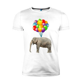 Мужская футболка премиум с принтом Воздушный слоник в Белгороде, 92% хлопок, 8% лайкра | приталенный силуэт, круглый вырез ворота, длина до линии бедра, короткий рукав | арт | животные | слон | шарики