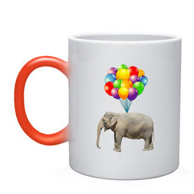 Кружка хамелеон с принтом Воздушный слоник в Белгороде, керамика | меняет цвет при нагревании, емкость 330 мл | арт | животные | слон | шарики