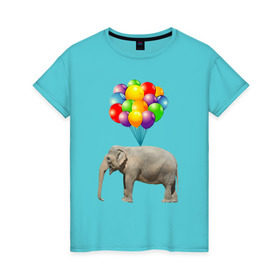 Женская футболка хлопок с принтом Воздушный слоник в Белгороде, 100% хлопок | прямой крой, круглый вырез горловины, длина до линии бедер, слегка спущенное плечо | арт | животные | слон | шарики