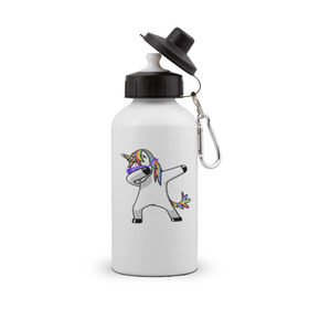 Бутылка спортивная с принтом Unicorn dab в Белгороде, металл | емкость — 500 мл, в комплекте две пластиковые крышки и карабин для крепления | арт | единорог | животные | музыка